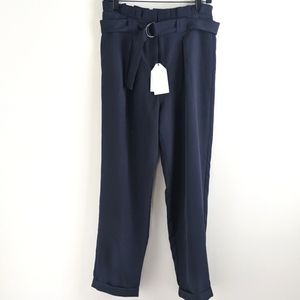 ENGLISH Factory High Rise Navy Blue Paper Bag Waist Pants M Ruffle